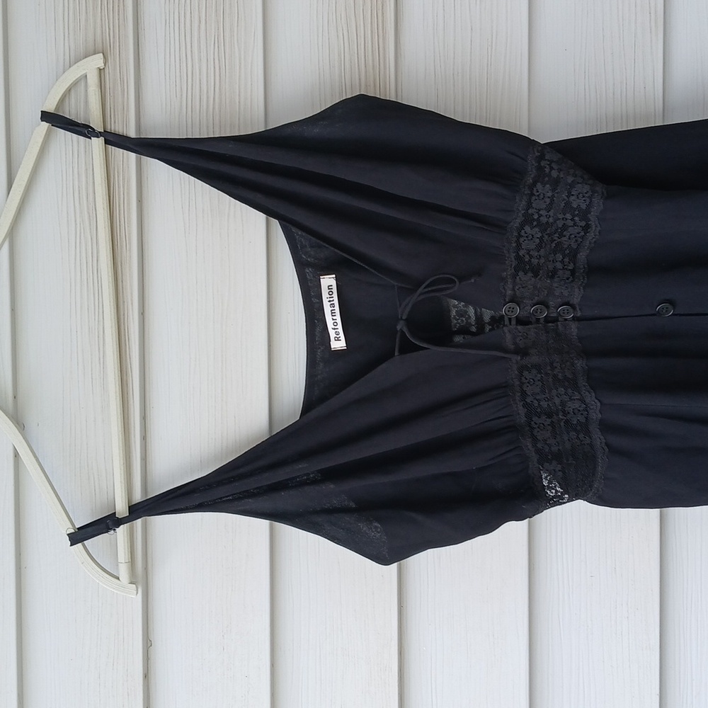 Reformation Black Midi Dress with Lace Insets - Picture 7 of 9